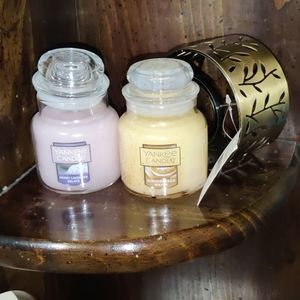2 small jar Yankee Candles with metal shade